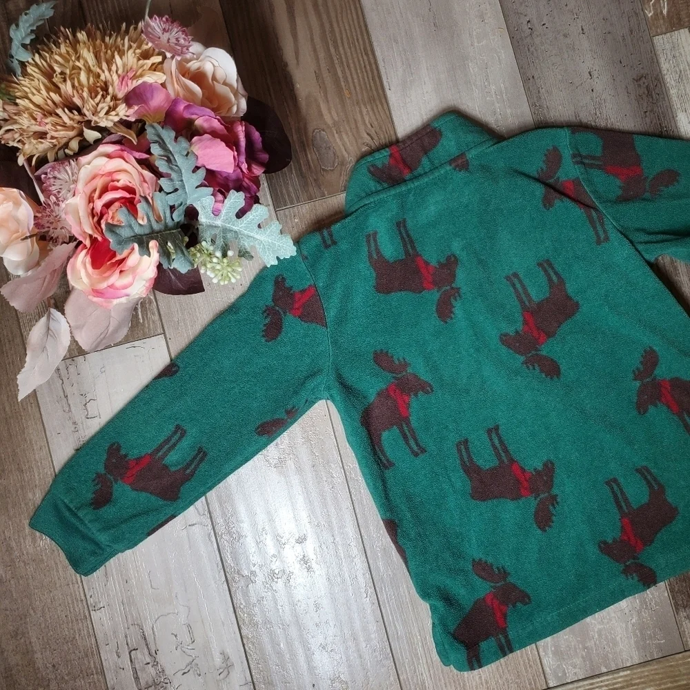 Child of Mine Carter's Moose Toddler Boy Fleece Pullover Size 4T Zip-up Green